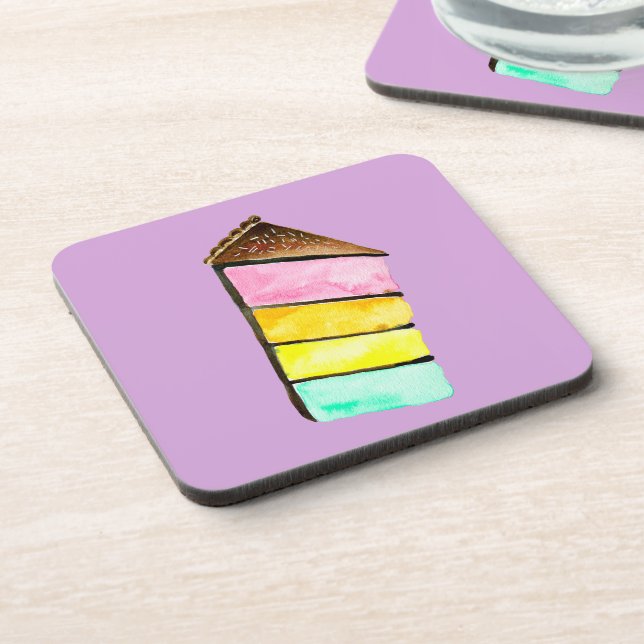 Rainbow cake yum watercolor cute art coaster (Left Side)