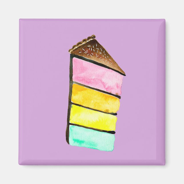 Rainbow cake yum watercolor cute art magnet (Front)
