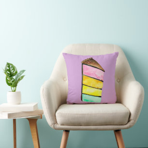 Rainbow cake yum watercolor cute art throw pillow