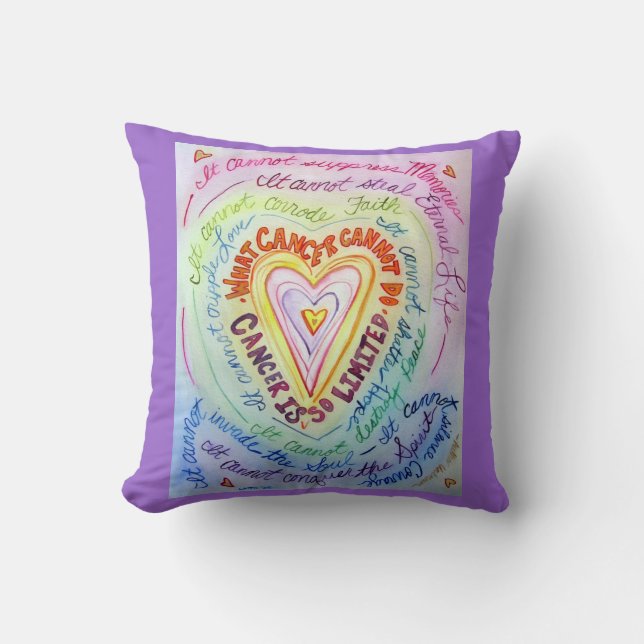 Rainbow Cancer Heart Decorative Throw Pillow (Front)