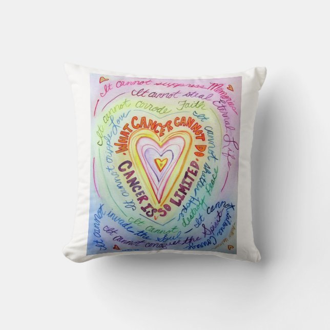 Rainbow Cancer Heart Decorative Throw Pillow (Front)