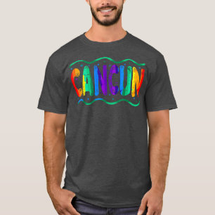 Rainbow Cancun Meico Typography Ocean Waves  T-Shirt