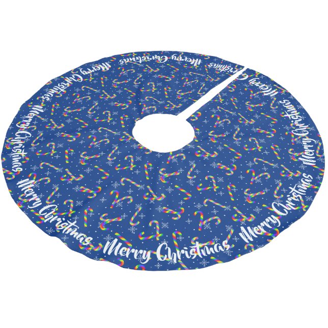 Rainbow Candy Canes Christmas  Brushed Polyester Tree Skirt (Angled)