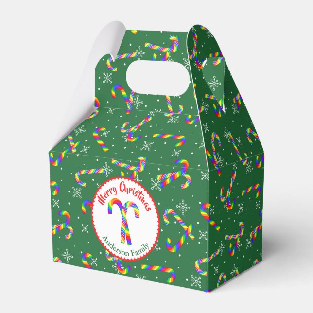 Rainbow Candy Canes Christmas Favor Box (Front Side)
