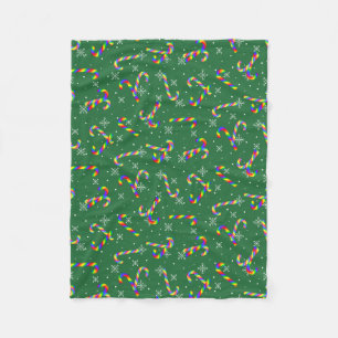 Rainbow Candy Canes Christmas  Fleece Blanket
