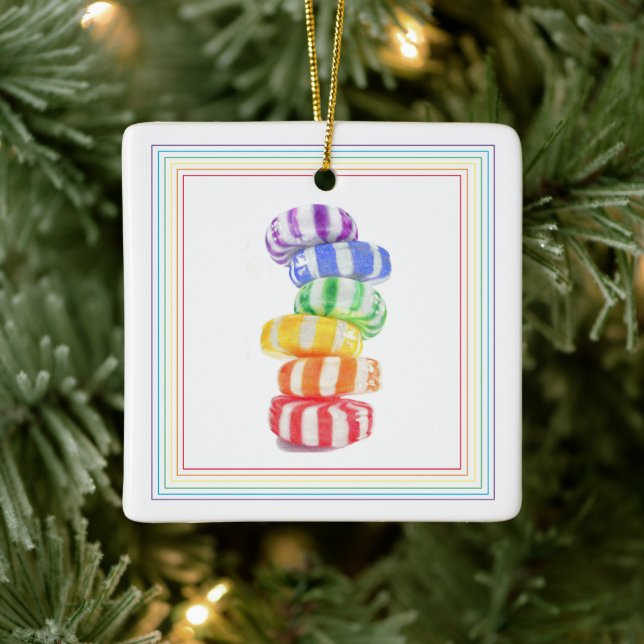 RAINBOW CANDY Ceramic Square Ornament (Tree)