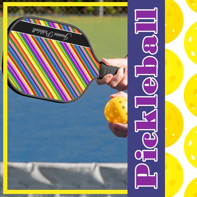 Rainbow Candy Coloured Striped Personalized Pickleball Paddle (Rainbow Candy Colored Striped Personalized Pickleball Paddle)