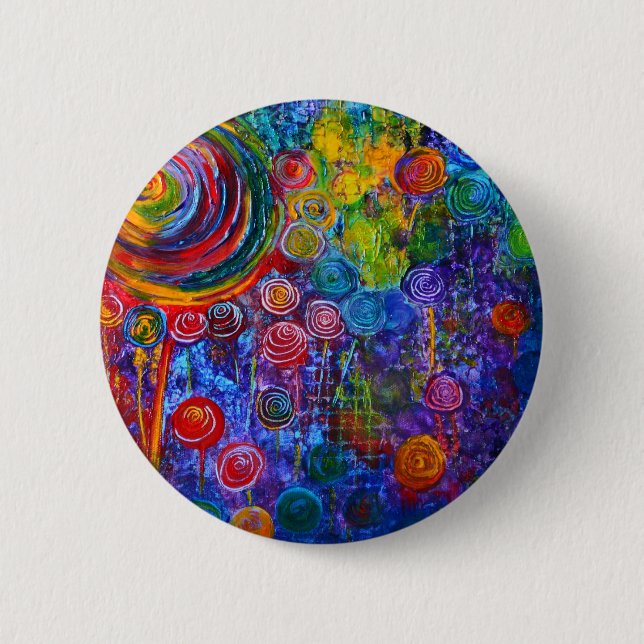Rainbow Candy Colourful Swirls Art Design 2 Inch Round Button (Front)