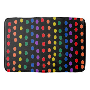 Rainbow Candy Dots on Black  Bath Mat