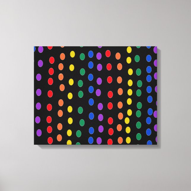 Rainbow Candy Dots on Black  Canvas Print (Front)