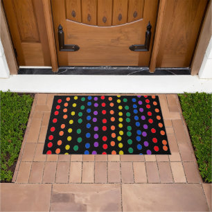 Rainbow Candy Dots on Black Doormat