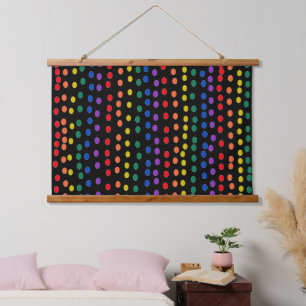Rainbow Candy Dots on Black Hanging Tapestry