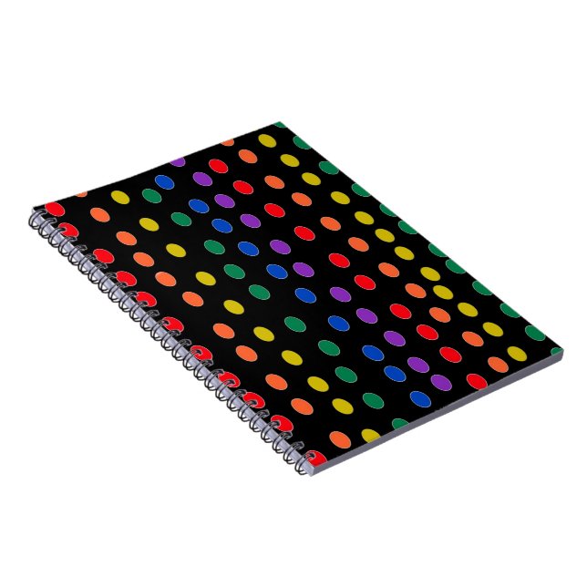 Rainbow Candy Dots on Black Notebook (Right Side)