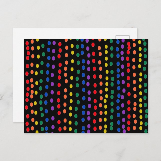 Rainbow Candy Dots on Black  Postcard (Front/Back)