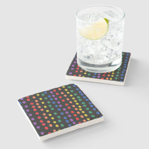 Rainbow Candy Dots on Black  Stone Coaster