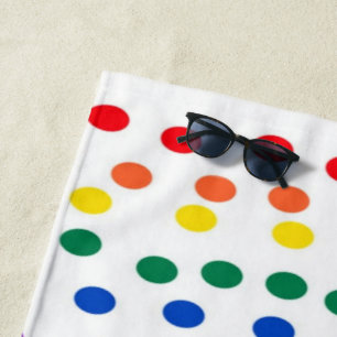 Rainbow Candy Dots on White  Beach Towel