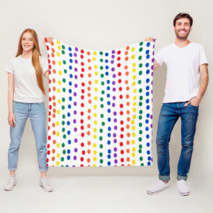 Rainbow Candy Dots on White Fleece Blanket