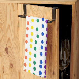Rainbow Candy Dots on White  Kitchen Towel