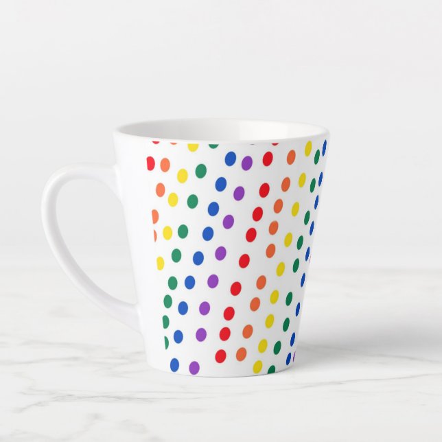 Rainbow Candy Dots on White Latte Mug (Left)