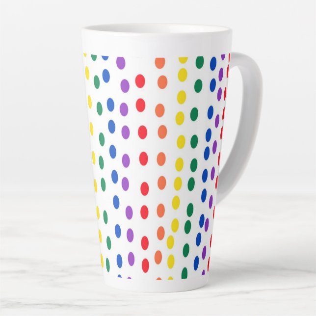 Rainbow Candy Dots on White  Latte Mug (Right Angle)