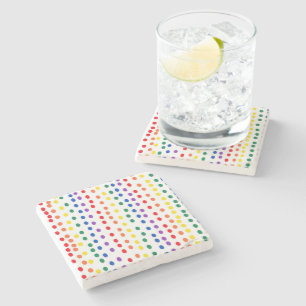 Rainbow Candy Dots on White  Stone Coaster