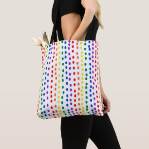 Rainbow Candy Dots on White Tote Bag