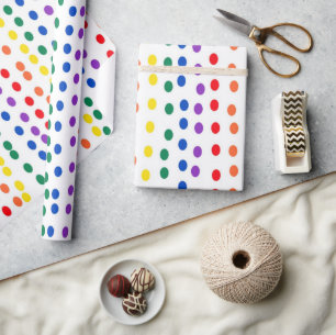 Rainbow Candy Dots on White  Wrapping Paper