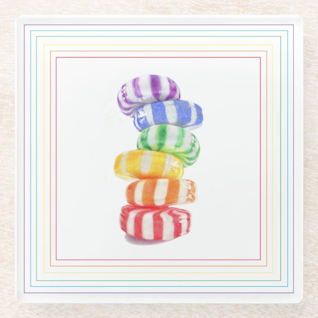 RAINBOW CANDY Glass Drink Coaster (Front)