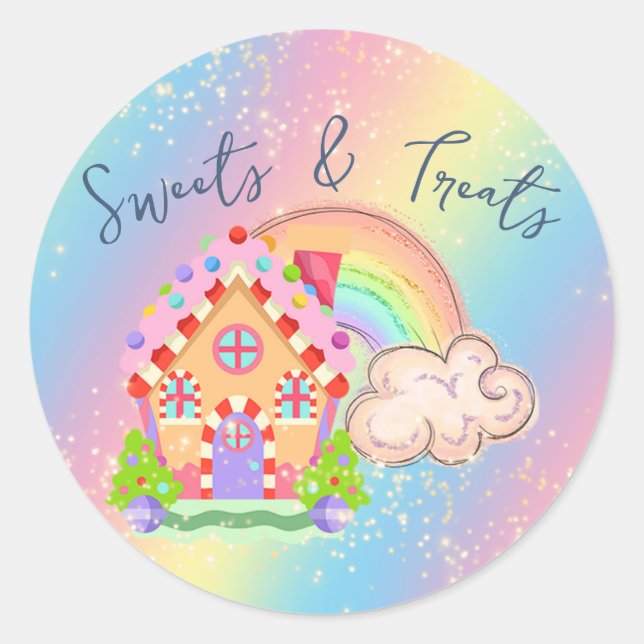 Rainbow Candy Land House Classic Round Sticker (Front)