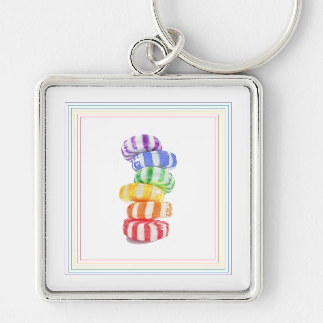 RAINBOW CANDY Premium Square Keychain (Front)
