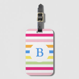 Rainbow Candy Stripes Modern Monogram Luggage Tag