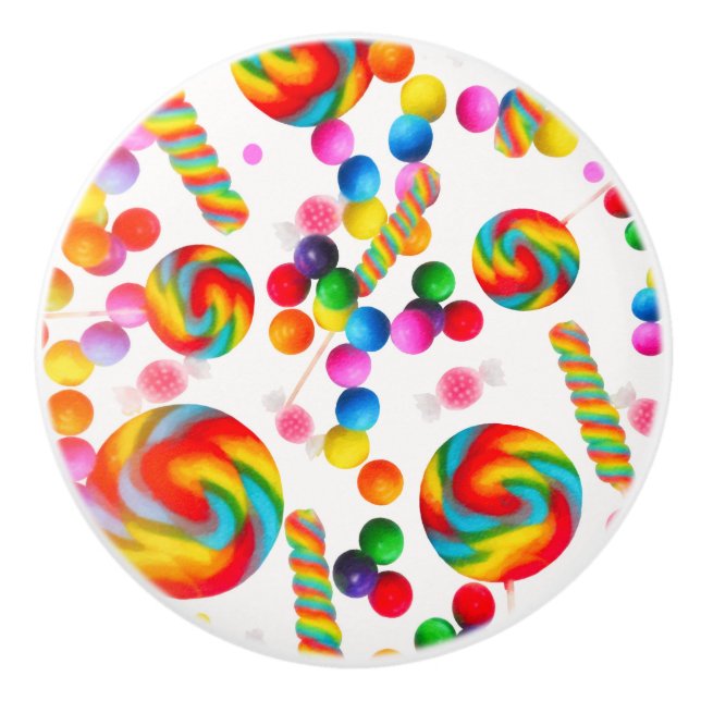 Rainbow Candy Sweet Sugar Lollipops Home Decor Ceramic Knob (Front)