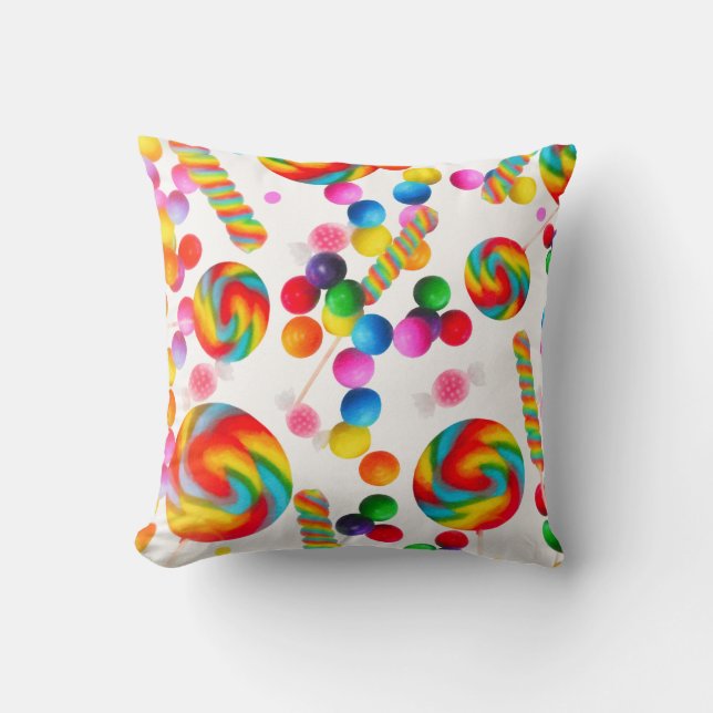 Rainbow Candy Sweets Candyland Lollipops Colourful Throw Pillow (Front)
