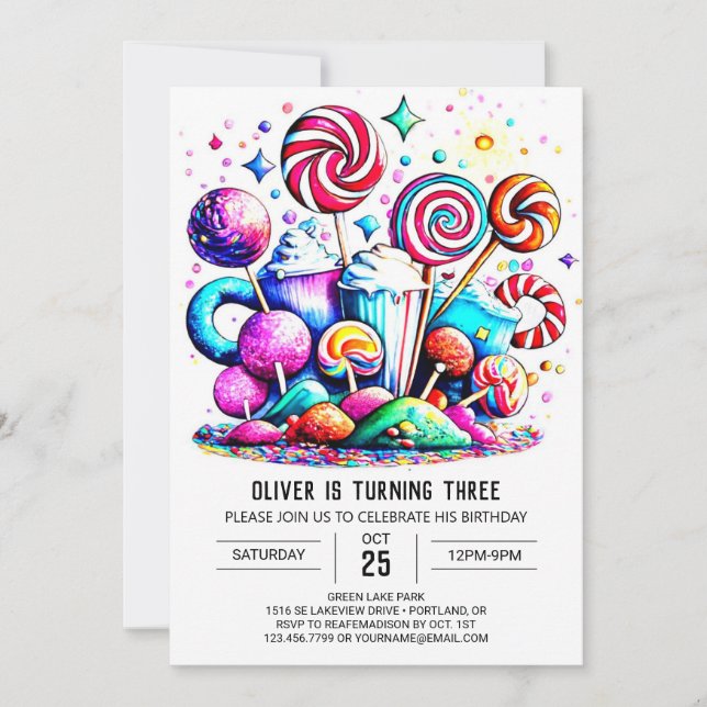 Rainbow Candyland Printable Birthday Invitation (Front)