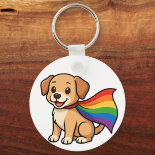 Rainbow Cape Puppy – LGBTQ++ Pride Design Keychain
