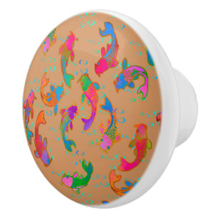 Rainbow Carp Dancing in the Rain Rich Sands Ceramic Knob