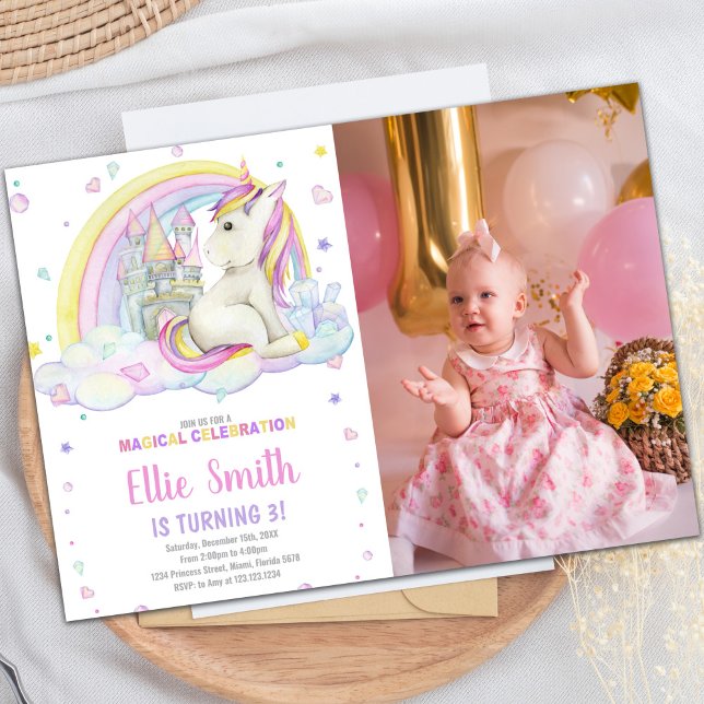 Rainbow Castile Unicorn Invitations with photo (Rainbow Castile Unicorn Invitations with photo)