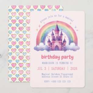 Rainbow Castle Girls Anniversaire Fête Invitation