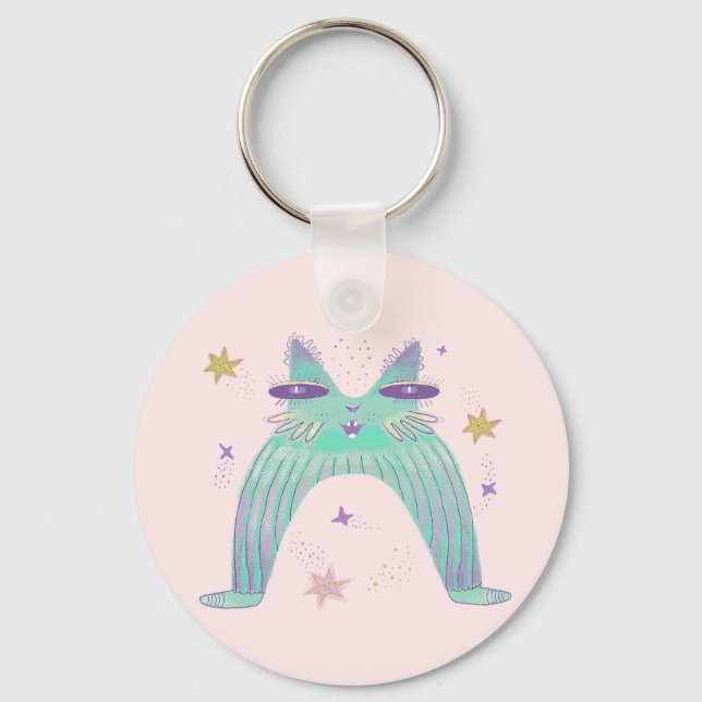 rainbow cat art  keychain (Front)