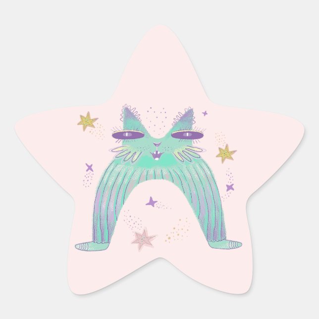rainbow cat art star sticker (Front)