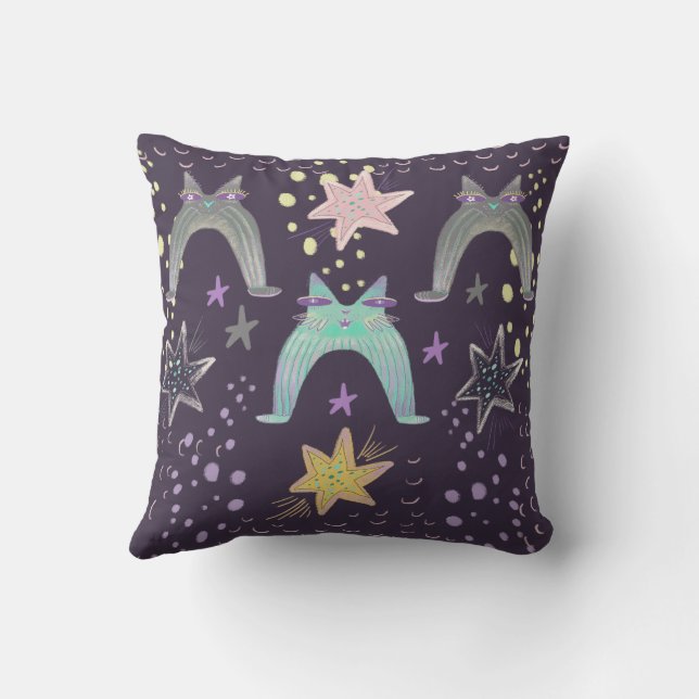 rainbow cat art  throw pillow (Back)