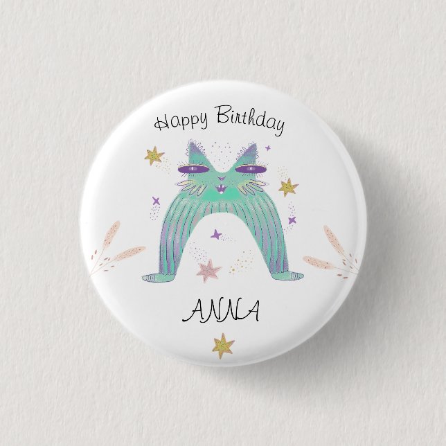 rainbow cat birthday  1 inch round button (Front)