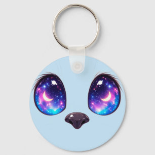 Rainbow Cat Eyes Kawaii Cat Face Illustration Keychain