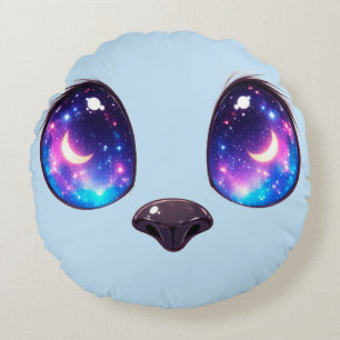 Rainbow Cat Eyes Kawaii Cat Face Illustration Round Pillow