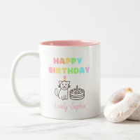 Rainbow&Cat Happy Birthday Two-Tone Coffee Mug