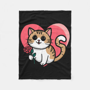 Rainbow Cat Hugging Heart Cute Valentine Graphic D Fleece Blanket