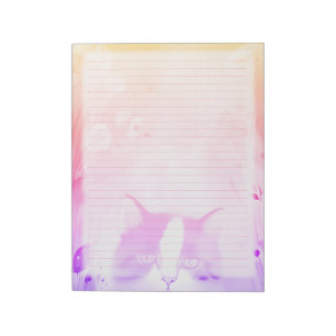 Rainbow Cat Lined Stationery - Pink Ruled Cat Love Notepad