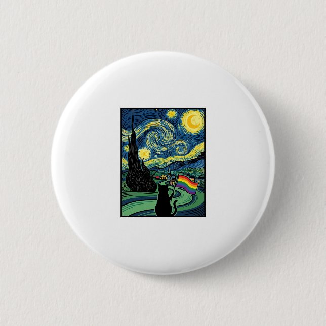 Rainbow Cat Night Landscape Vector Shirt Design_1 2 Inch Round Button (Front)