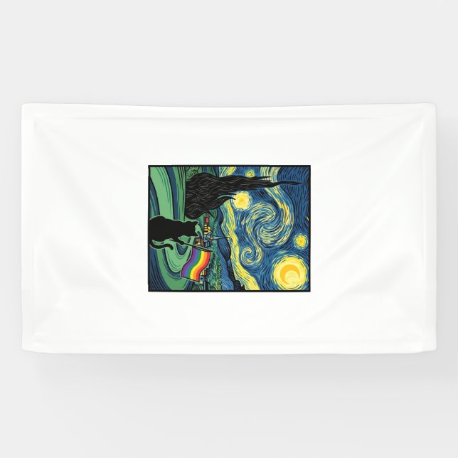 Rainbow Cat Night Landscape Vector Shirt Design_1 Banner (Horizontal)