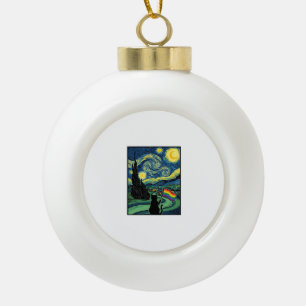 Rainbow Cat Night Landscape Vector Shirt Design_1 Ceramic Ball Christmas Ornament